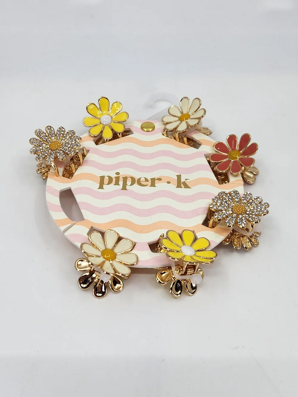 Piper K Daisy Mix Hair Clip Set in Yellow, Cream, Pink & Gold